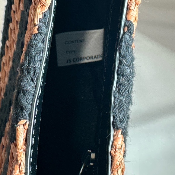 Staud Raffia Moon Tote, Black Leather & Tan Woven Bag - Picture 11 of 12